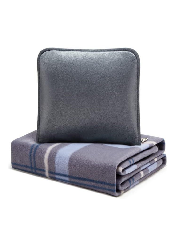 Generic Portable Travel Blanket Airplane Compact With Bag, Fleece Throw Blanket Cozy Soft For Camping Train 60" X 40", Plaid, (Blue) - Image 1