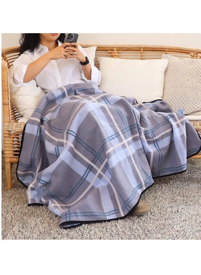 Generic Portable Travel Blanket Airplane Compact With Bag, Fleece Throw Blanket Cozy Soft For Camping Train 60" X 40", Plaid, (Blue) - Image 3