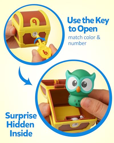 Coogam Fine Motor Skill Toys for Toddlers, 10pcs Surprise Animals Finger Puppets Treasure with Number Locks, Matching Color Sorting Pirate Hunt Game, Learning Montessori Gift for 3 4 5 Year Old - Image 2