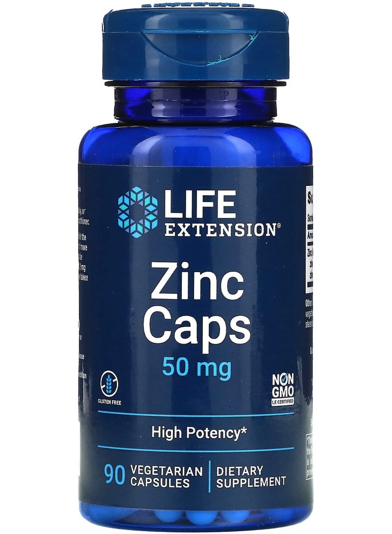 كبسولات الزنك، قوة عالية، 50 ملغ، 90 كبسولة نباتية