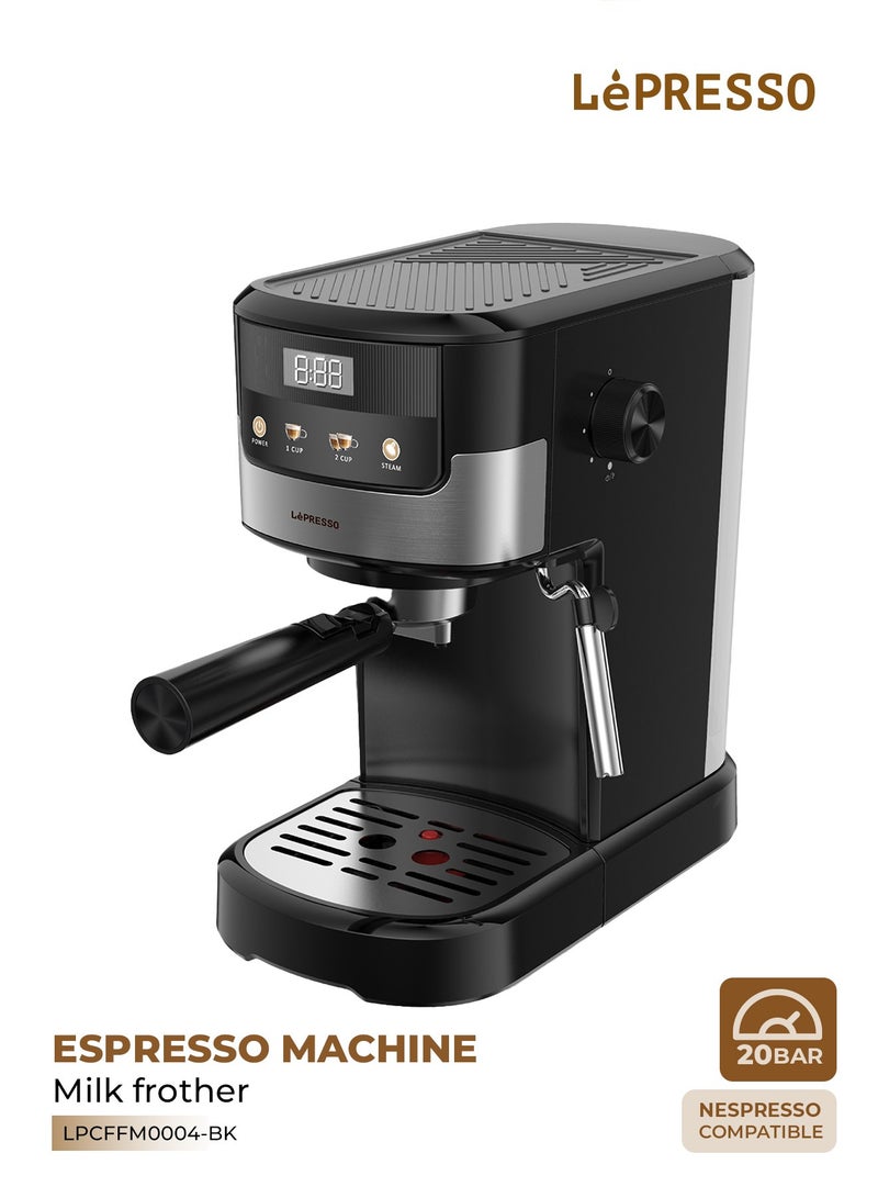 LePRESSO Suprema 20 Bar Espresso Machine with Adjustable Milk Steamer & Nespresso Capsule Compatible / Touch Display / 1.2L Water Tank / Washable Drip Tray / Capsule Coffee Maker / Coffee Machine - Black - Image 1