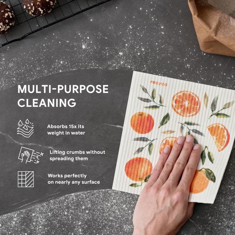 RECYCO Swedish Dishcloths for Kitchen | 5 Pack Washable Dish Rags | Cellulose Reusable Cleaning Paper Towels | Absorbent Counter Dish Cloth Sponge Kitchen Wipes, 8" L x 7" W - Image 4