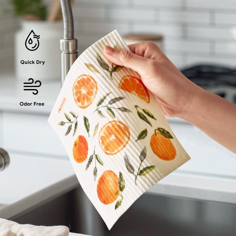 RECYCO Swedish Dishcloths for Kitchen | 5 Pack Washable Dish Rags | Cellulose Reusable Cleaning Paper Towels | Absorbent Counter Dish Cloth Sponge Kitchen Wipes, 8" L x 7" W - Image 5