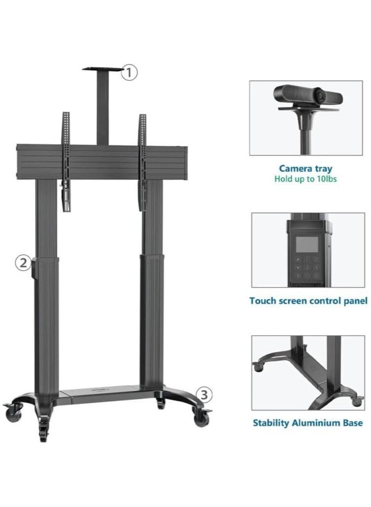 سكيل تك عربة تلفزيون آلية تلسكوبية قابلة لتعديل الارتفاع مصنوعة من الألومنيوم، أحجام شاشات من 75 إلى 100 بوصة، سعة وزن 136.4 كجم، هيكل قاعدة معياري، حتى 1000 × 600 مم VESA، لون أسود | SH-TW100. - Image 2