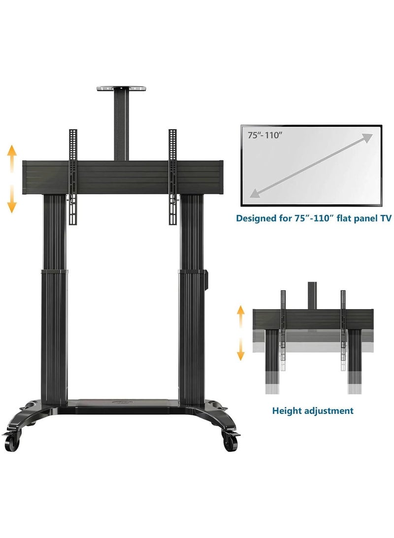سكيل تك عربة تلفزيون آلية تلسكوبية قابلة لتعديل الارتفاع مصنوعة من الألومنيوم، أحجام شاشات من 75 إلى 100 بوصة، سعة وزن 136.4 كجم، هيكل قاعدة معياري، حتى 1000 × 600 مم VESA، لون أسود | SH-TW100. - Image 5