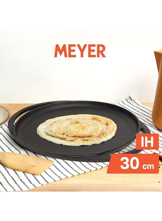 Meyer Pre-Seasoned Cast Iron Flat Dosa/Roti/Chapati Tawa Pan with 2 Side Handle, Dosa Kallu, Iron Tawa Big Size | Gas and Induction Compatible | 30cm, Black - Image 3
