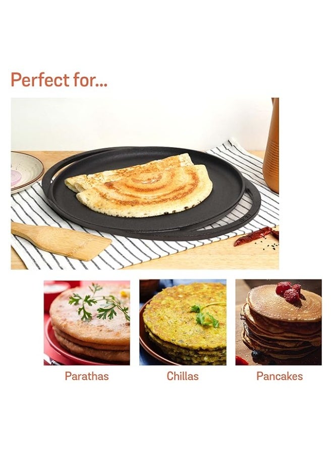 Meyer Pre-Seasoned Cast Iron Flat Dosa/Roti/Chapati Tawa Pan with 2 Side Handle, Dosa Kallu, Iron Tawa Big Size | Gas and Induction Compatible | 30cm, Black - Image 4