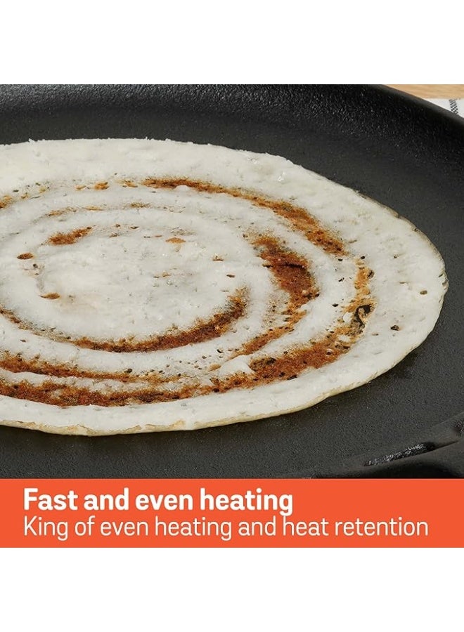 Meyer Pre-Seasoned Cast Iron Flat Dosa/Roti/Chapati Tawa Pan with 2 Side Handle, Dosa Kallu, Iron Tawa Big Size | Gas and Induction Compatible | 30cm, Black - Image 2