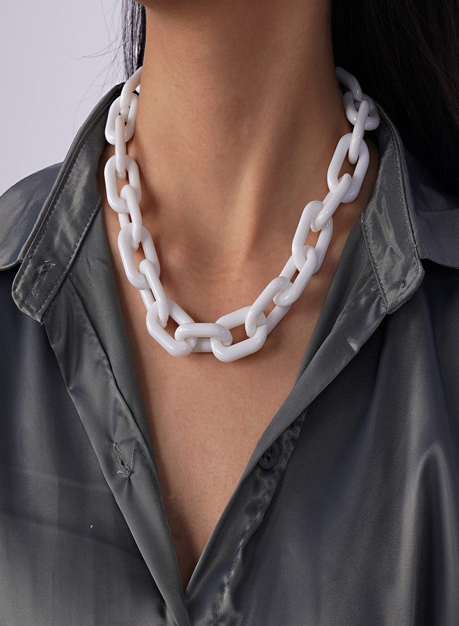 YERTTER Boho Long White Acrylic Link Chain Choker Resin Chunky Link Chain Women Statement Choker Lightweight Chain - Image 2