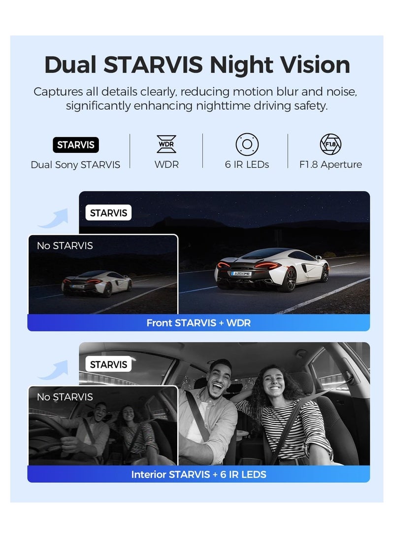 AZDOME 4K Dash Cam M550 Max 3 Channel Dash Cam Car Camera, Dual STARVIS Sensors, 4K+2.5K+1080P Front and Rear  Triple Car Camera, Built-in WiFi GPS, 64GB Card Included, IR Night Vision, WDR, 24H Parking Mode,Dash Cam For Cars - Image 2