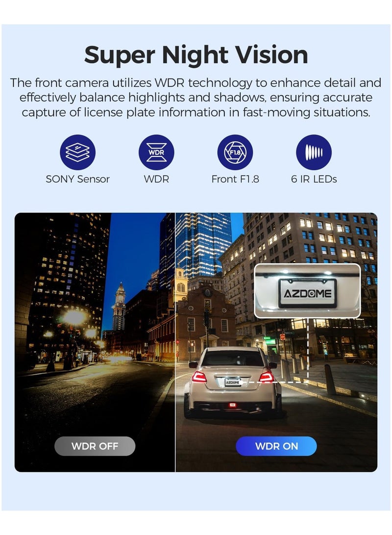 AZDOME 4K Dash Cam M550 Max 3 Channel Dash Cam Car Camera, Dual STARVIS Sensors, 4K+2.5K+1080P Front and Rear  Triple Car Camera, Built-in WiFi GPS, 64GB Card Included, IR Night Vision, WDR, 24H Parking Mode,Dash Cam For Cars - Image 4