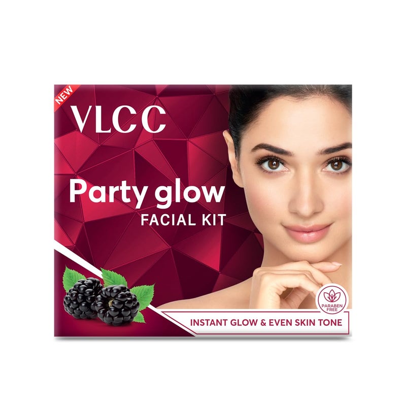 VLCC - VLCC Party Glow Facial Kit  Single Use  Salon Like Facial at Home in Just 6Steps  Includes Cleanser Scrub Cream Face Pack  Moisturizing Gels  212 Oz60g - Image 1
