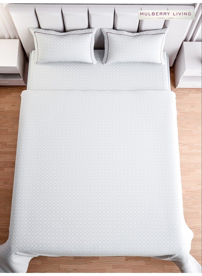 MULBERRY LIVING 100% Cotton - 300Tc Urban Grid Queen Size (250X260 Cms) Flat Bedsheet With 2 Pillow Covers (50X75 Cm) - White - Image 4