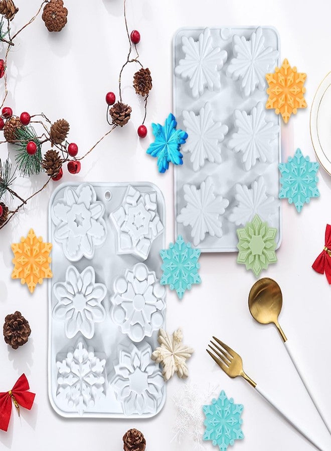 AUOCATTAIL 2 Pcs Christmas Snowflake Silicone Candle Soap Molds Chocolate Candy Cookie Pans Cookie Tray Baking Molds Party Holiday Candle Bath Bomb Mold Decoration Supplies - Image 4