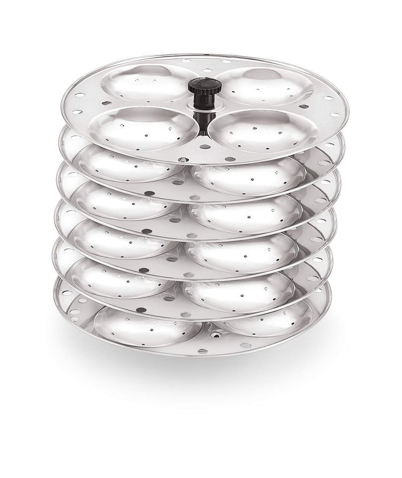 Komal Stainless Steel 6 Idli Plates - 24 Idlis Deep Idli Plates Idli Stand for 10 Litre Suitable for Outer Lid Cooker Plump Fluffy Idli Mold plates - Large - Image 5