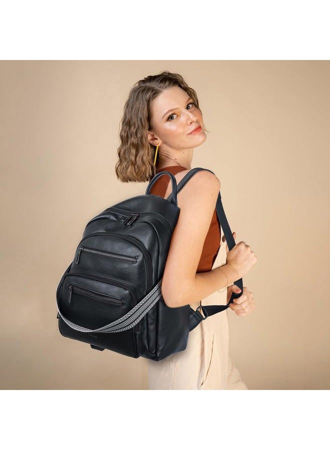 LATMAP Backpack Purse for Women Fashion Womens Backpack Shoulder Bag Leather Travel Backpack Daypack Handbag Ladies,2pcs Sets, Black - Image 2