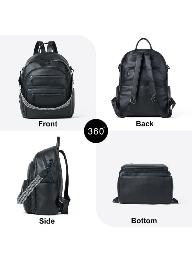 LATMAP Backpack Purse for Women Fashion Womens Backpack Shoulder Bag Leather Travel Backpack Daypack Handbag Ladies,2pcs Sets, Black - Image 4