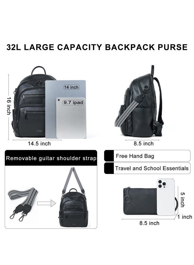 LATMAP Backpack Purse for Women Fashion Womens Backpack Shoulder Bag Leather Travel Backpack Daypack Handbag Ladies,2pcs Sets, Black - Image 3
