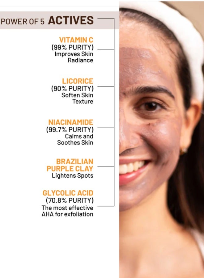 SkinQ Glow Bright Mask 60Gm  With Vitamin C & Niacinamide; Fights Pigmentation Tan Dead Cells & Dark Spots; Facial Clay Mask- Unisex -Instant Glow in 15 Minutes -From Authorised Dealer In UAE - Image 5
