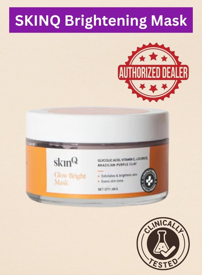 SkinQ Glow Bright Mask 60Gm  With Vitamin C & Niacinamide; Fights Pigmentation Tan Dead Cells & Dark Spots; Facial Clay Mask- Unisex -Instant Glow in 15 Minutes -From Authorised Dealer In UAE - Image 1