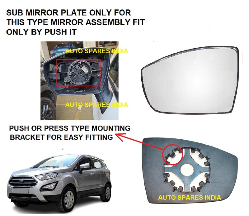 Car Styling ORVM Left Passenger Side View Mirror Glass/Sub Mirror Plate compatible with F. Ecosport 2013-2022 Year Model - Image 2
