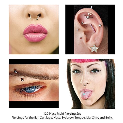 BodyJ4You 120PC Body Piercing Random Jewelry Kit - CBR BCR Rings Barbells Studs Screws Curved Bars - Belly Button Cartilage Tragus Nose Septum Tongue - 14G 16G 18G Steel Bulk Mix - Image 4