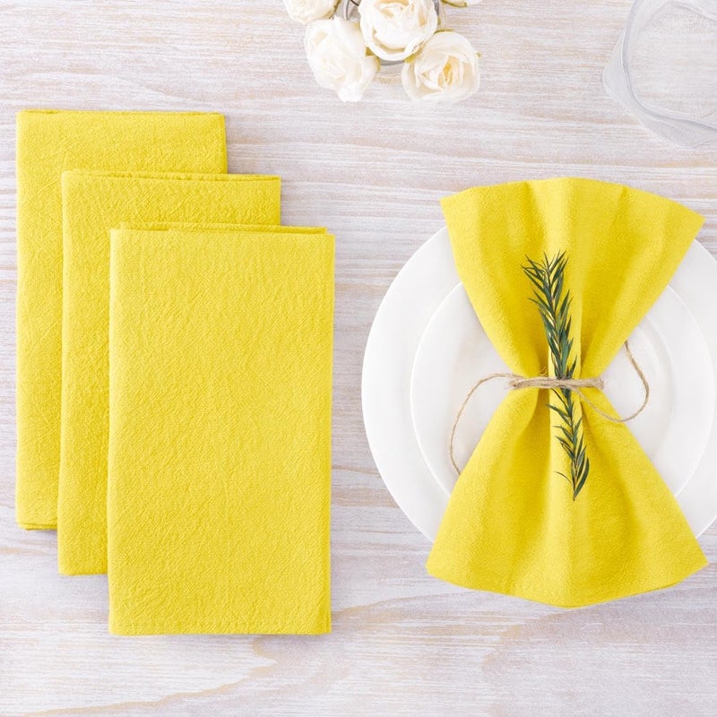 MLMW Cloth Napkins Set of 8 Yellow Linen Dinner Cotton Napkins Cloth Bulk Washable 1616 for Wedding Party Baby Bridal Shower Birthday Table Decorations - Image 4
