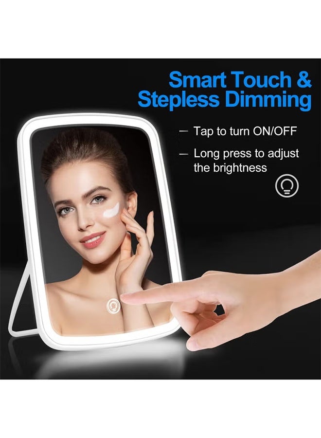 6.6×9.4 Inch Touch Control LED Makeup Mirror, 3 Color Dimmable Lighted Vanity Mirror with Built-in 2400mAh Rechargeable Battery, Foldable Portable Cosmetic Mirror for Bedroom, Travel & Daily Makeup - Image 1