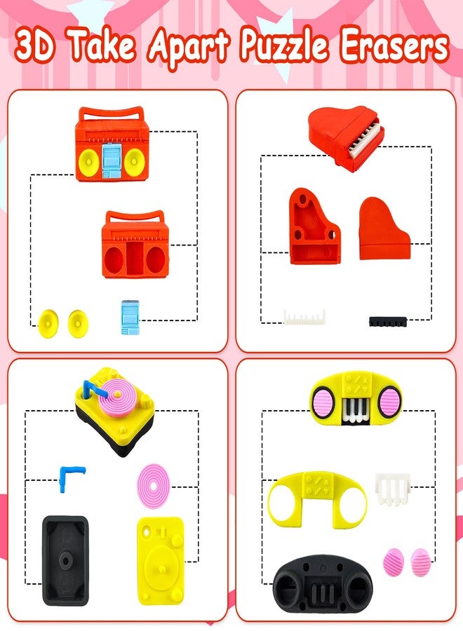 Satomoto 30 pcs Musical Erasers for Kids Classroom Prizes，Puzzle Eraser 3D Take Apart Musical Instrument Pencil Erasers for Kids Classroom Prizes, Class Treasure Box,Game Rewards,Party Favors - Image 2