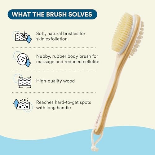 Bloom by Boldcare Bloom by Bold Care 2-in-1 Long Handle Body Brush | For Skin Exfoliation and Massage | Reduces Cellulite | Stimulates Blood Circulation & Reduces Dead Skin Cells | Natural, Soft Bristles | (1 unit) - Image 4