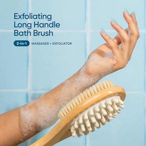 Bloom by Boldcare Bloom by Bold Care 2-in-1 Long Handle Body Brush | For Skin Exfoliation and Massage | Reduces Cellulite | Stimulates Blood Circulation & Reduces Dead Skin Cells | Natural, Soft Bristles | (1 unit) - Image 2