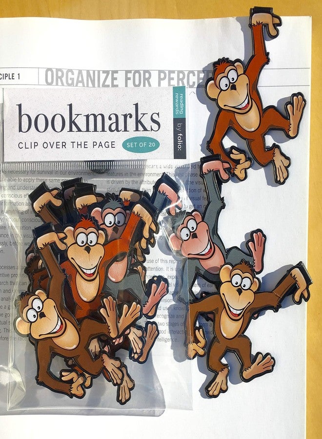 فوليو فواصل كتب على شكل قرد، مجموعة فواصل كتب بمشابك على شكل حيوانات، مناسبة للطلاب والأطفال والمراهقين من الجنسين، عبوة من 20 قطعة، حوافز وجوائز قراءة ممتعة، برامج قراءة، هدايا حفلات أعياد الميلاد، جوائز صفية. - Image 1
