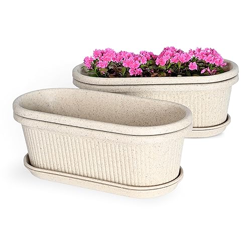 Eha Earth Friendly Regalia 12 Inch Pots and Planters Set of 4 | Bamboo Based, UV Protected | Planter for Indoor & Balcony Window Flower Pots | Sand Castle - Image 1