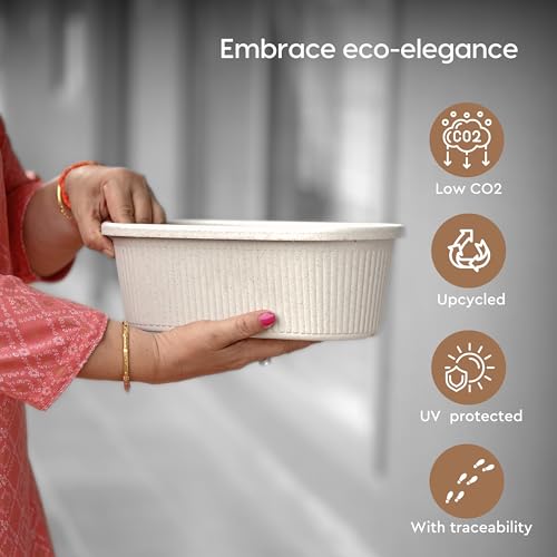 Eha Earth Friendly Regalia 12 Inch Pots and Planters Set of 4 | Bamboo Based, UV Protected | Planter for Indoor & Balcony Window Flower Pots | Sand Castle - Image 4