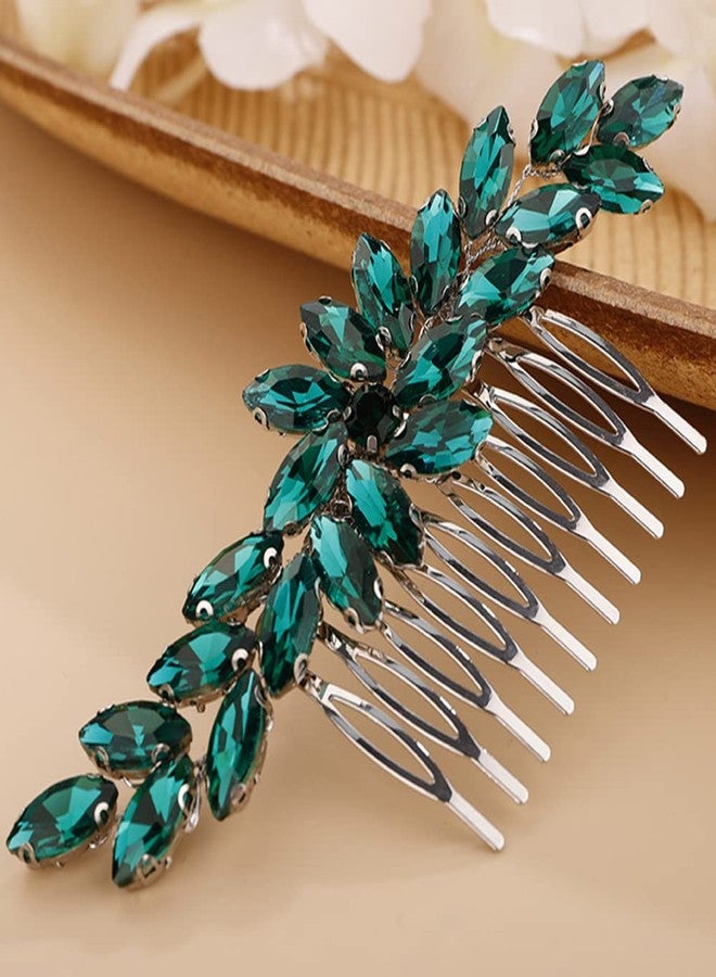 BERYUAN Green 1 Color Crystal Hair Comb Slide for Brides Wedding Handmade Hair Accessories for Women Girls - Image 1