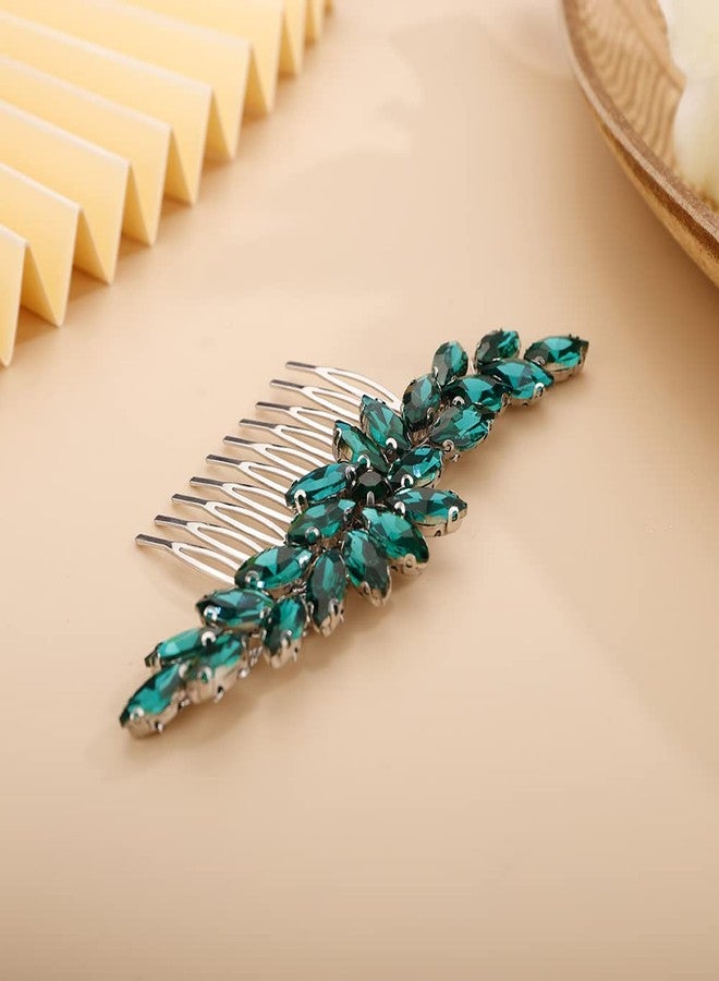 BERYUAN Green 1 Color Crystal Hair Comb Slide for Brides Wedding Handmade Hair Accessories for Women Girls - Image 3