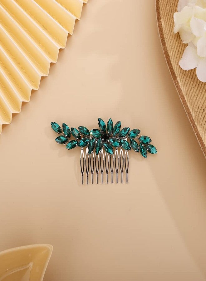 BERYUAN Green 1 Color Crystal Hair Comb Slide for Brides Wedding Handmade Hair Accessories for Women Girls - Image 2