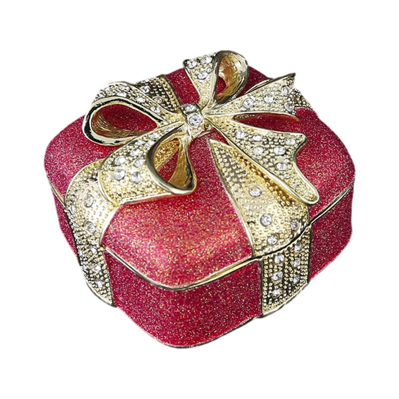 Rhinestone Studded Bowknot Jewelry Box Sturdy Metal Display Case Color B - Image 2