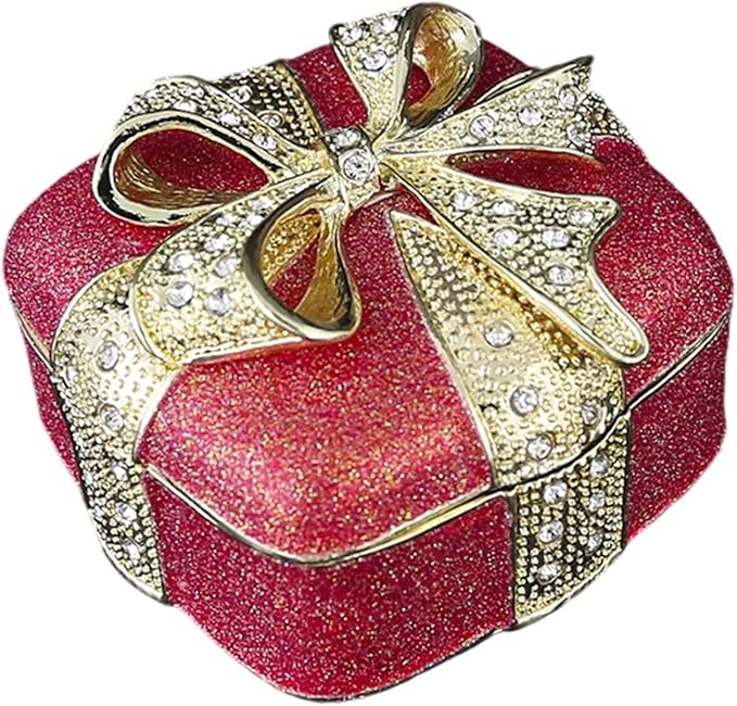 Rhinestone Studded Bowknot Jewelry Box Sturdy Metal Display Case Color B - Image 1