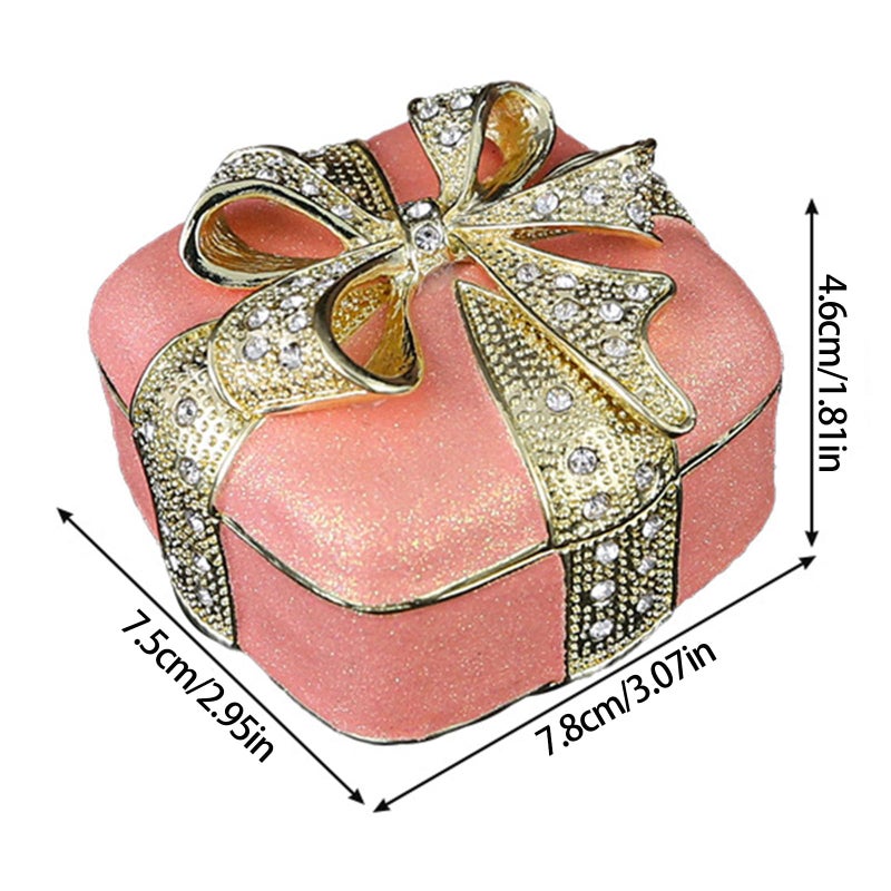 Rhinestone Studded Bowknot Jewelry Box Sturdy Metal Display Case Color B - Image 4