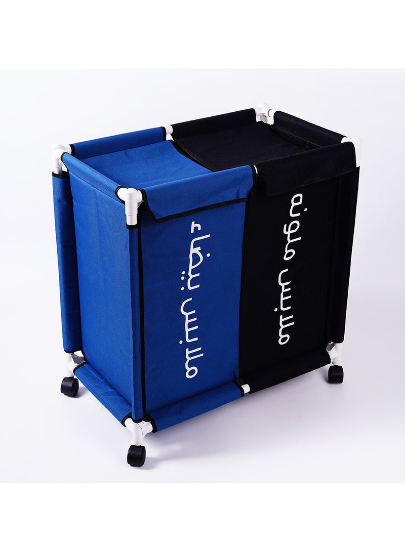 2-Section Laundry Basket with Wheels Blue&Black 61*35*65 cm - Image 2
