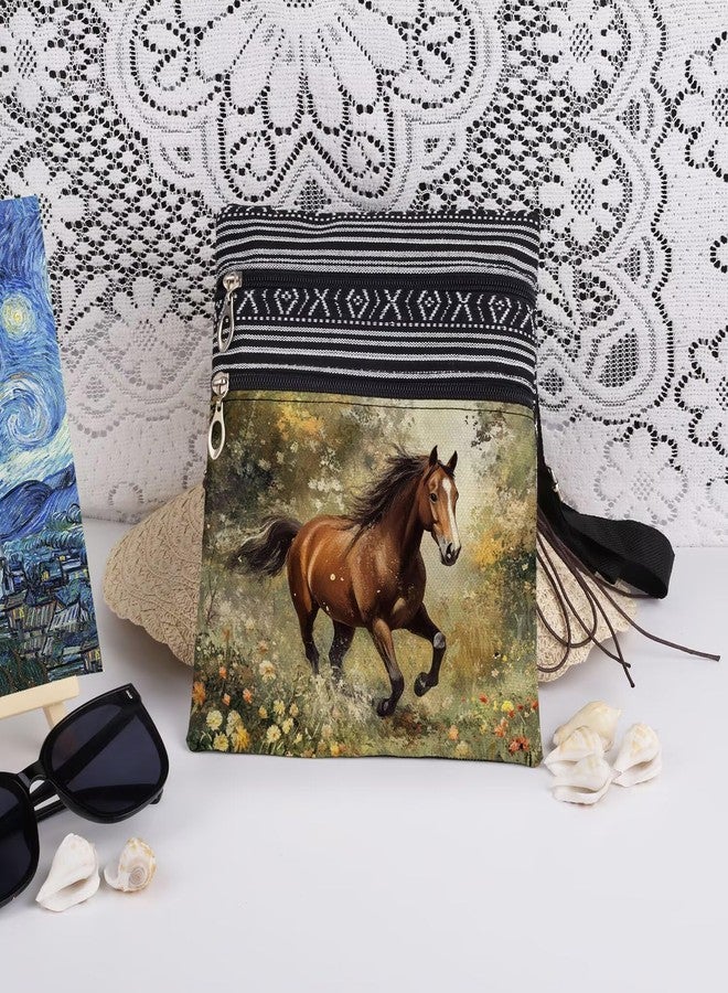 XiaoGalaee Horse Print Crossbody Bag Floral Horse Print Purse Adjustable Unisex Messenger Bags with Zipper Closure Outdoor Adventures & Artistic Birthdays Gift - Image 3