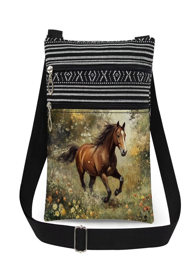 XiaoGalaee Horse Print Crossbody Bag Floral Horse Print Purse Adjustable Unisex Messenger Bags with Zipper Closure Outdoor Adventures & Artistic Birthdays Gift - Image 1