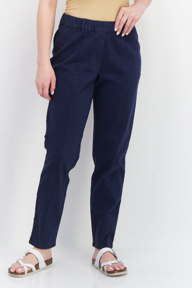 Tchibo Women Slim Fit Plain Dress Pants, Navy Blue - Image 1