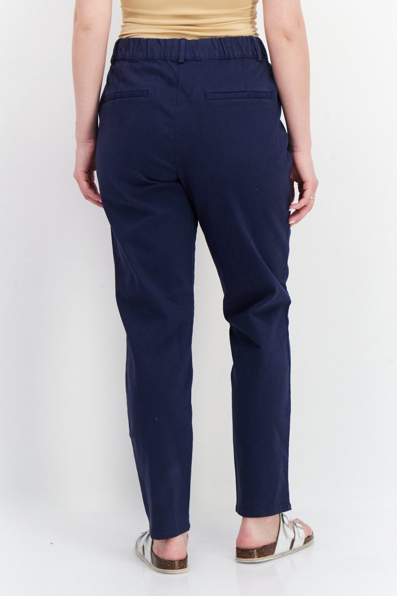 Tchibo Women Slim Fit Plain Dress Pants, Navy Blue - Image 3