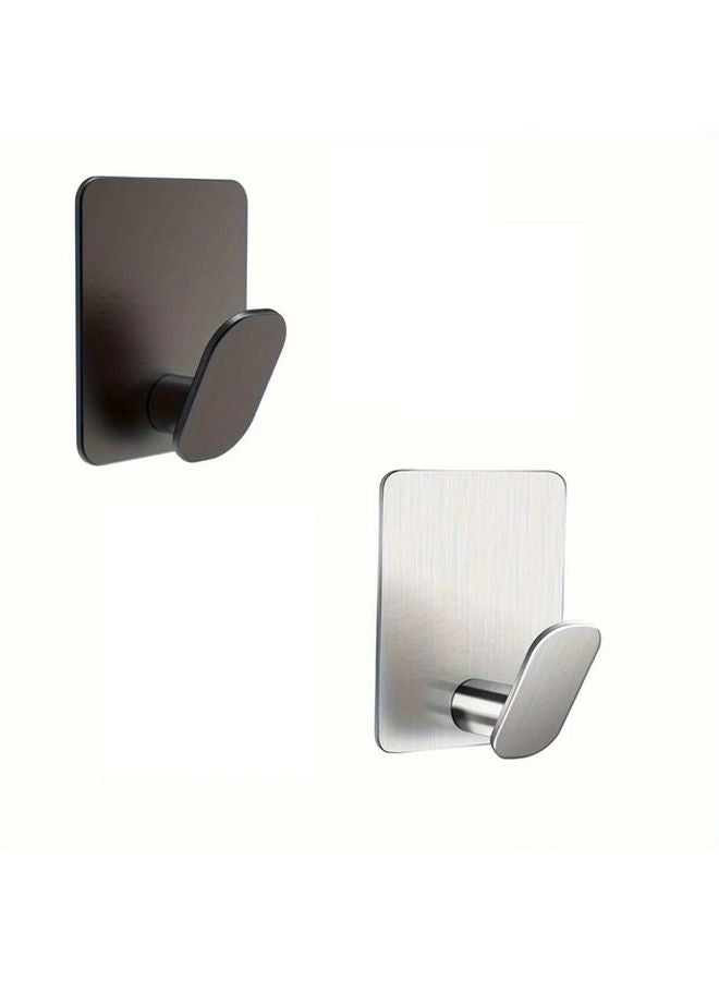 Black With Silvery Modern Stainless Steel Adhesive Towel Hooks No Drill Wall Mount - Image 1