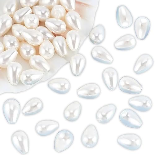 INDIKONB Glass Tear Drop Beads 8x11mm for Bracelet & Jewellery Making | AAAAA Offwhite Drop Shaped Glass Beads Bulk Pack - Image 1