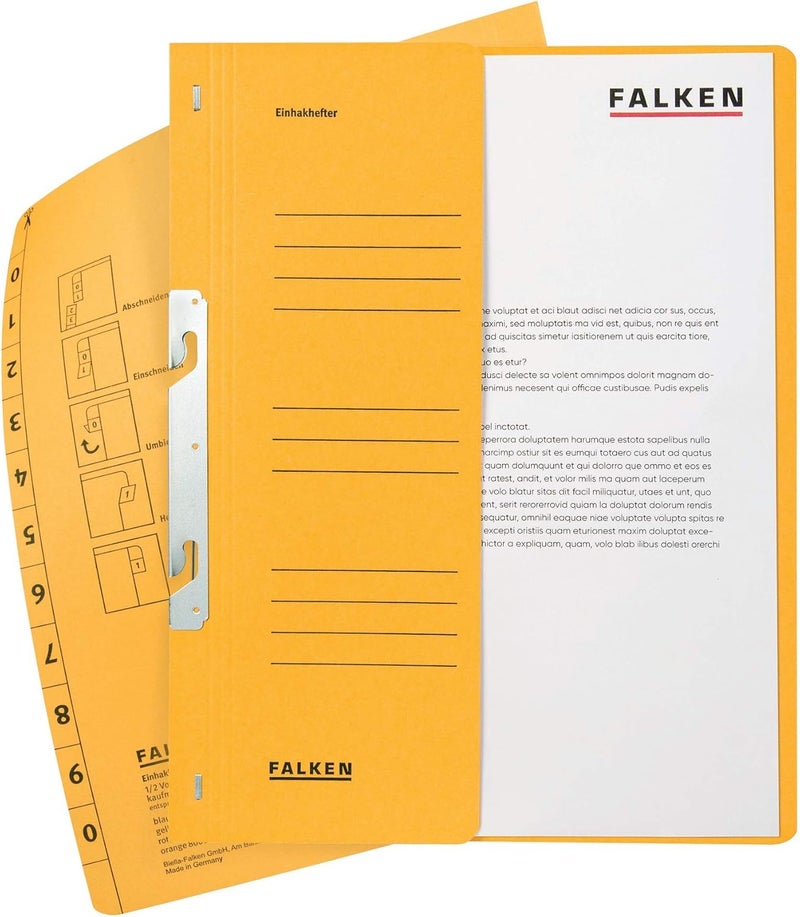 FALKEN Exacompta - Ref 80000672001F - FALKEN - Hook-In Top-Down Flat Files - A4 (210 x 297mm) in Size, Half Cover for Identification, 250gsm Recycled Manilla - Yellow (Pack of 50) - Image 1
