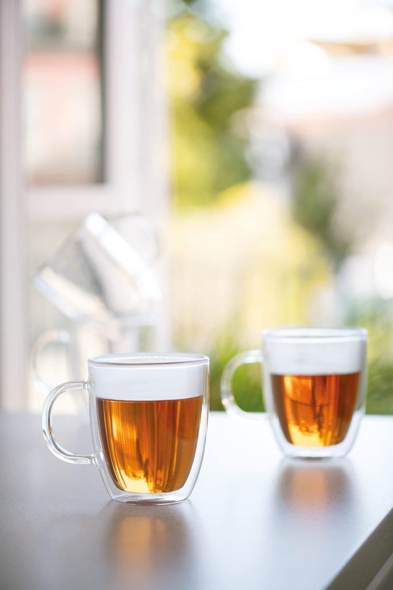 Bodum 15oz Bistro Double Wall Insulated Mug, High-Heat Borosilicate Glass, Set of 2, Clear - Image 3