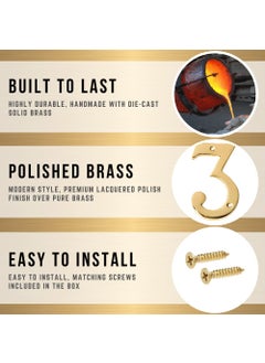 A10SHOP Motif 4Inch Brass Letters Mailbox Decor Address Signs For Houses Outdoor Wall Decor Mailbox Numbers House Address Numbers For Outside Address Sign for Door Numbers Polished Number 3  - Image 3